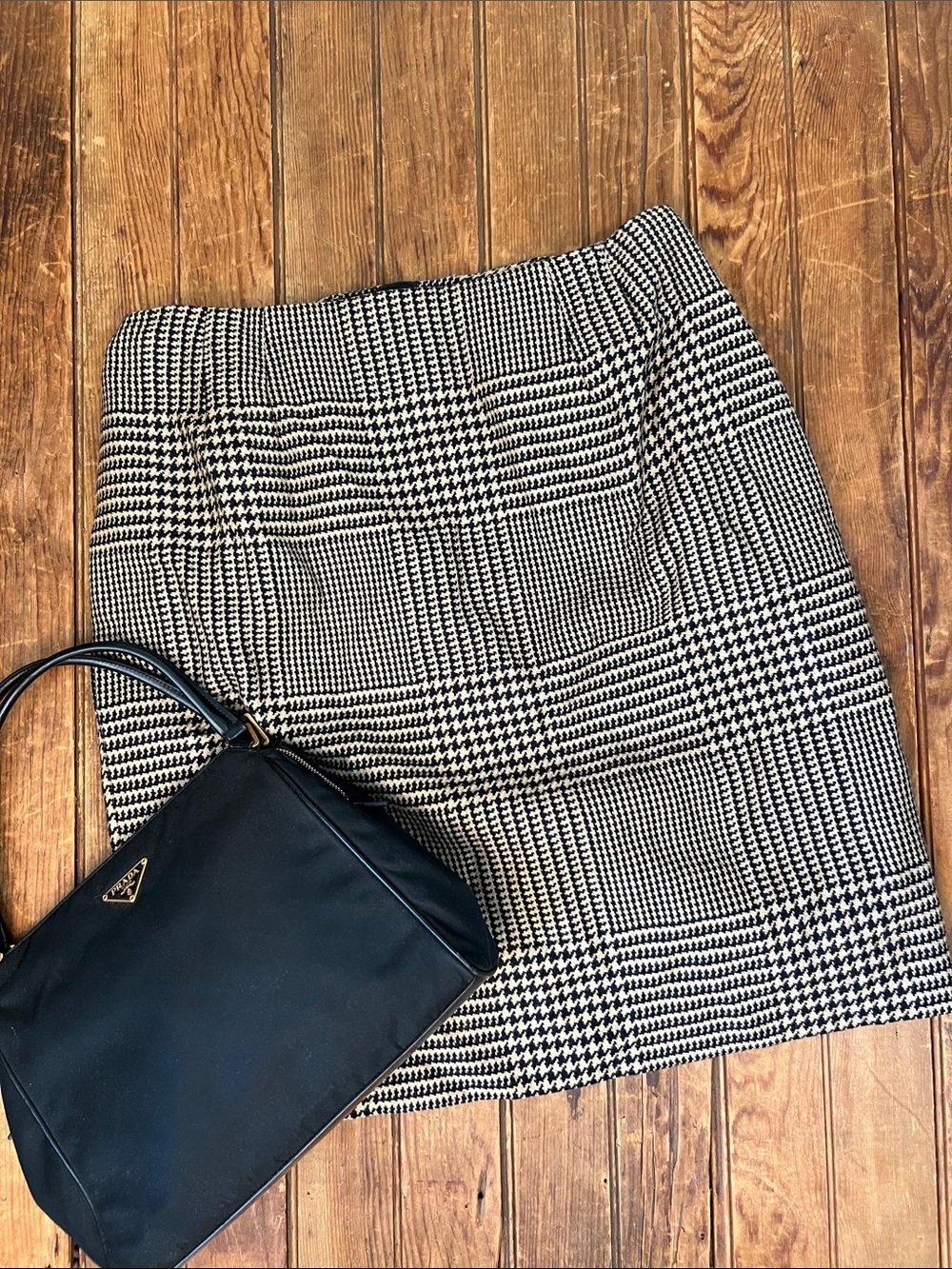 Talbots Skirt  Black and Tan Glen Plaid Pencil knee wool size